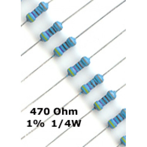 Buy Online 50 x 470 Ohm Metal Film Resistors 1/4W 1%. (Pack of 50